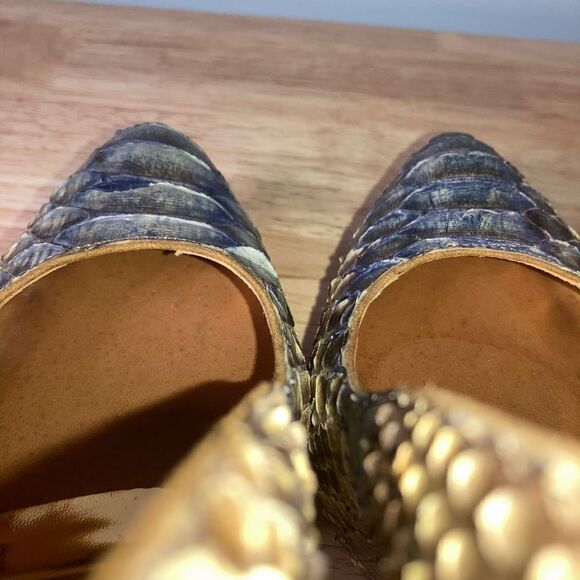 Francesco Sacco, Authentic & Exotic Python Snakeskin Gold Metal Spike Stilettos - Picture 14 of 14